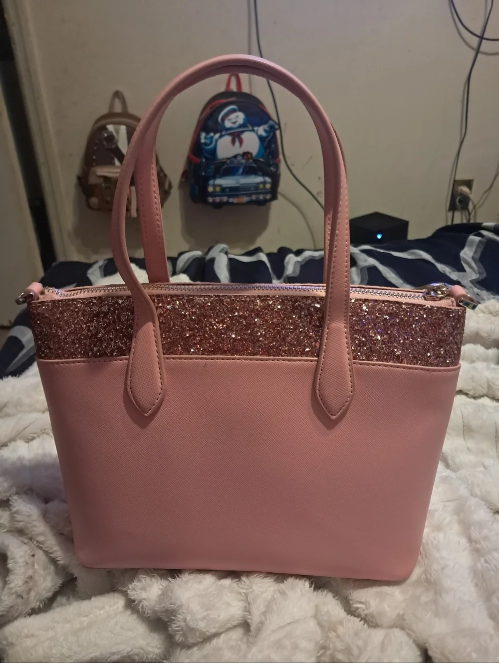 Kate Spade New York Flash Glitter Pink Tote Saffiano EUC